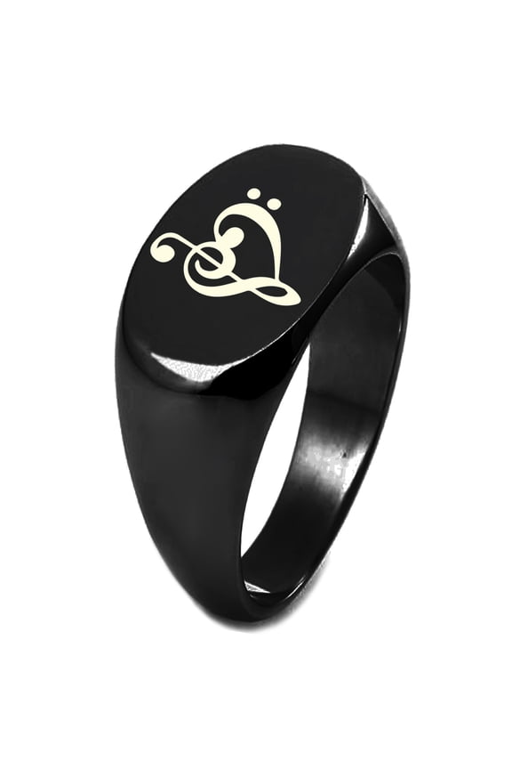 Sterling Silver Treble Bass Clef Musical Heart Engraved Oval Flat Top Polished Ring