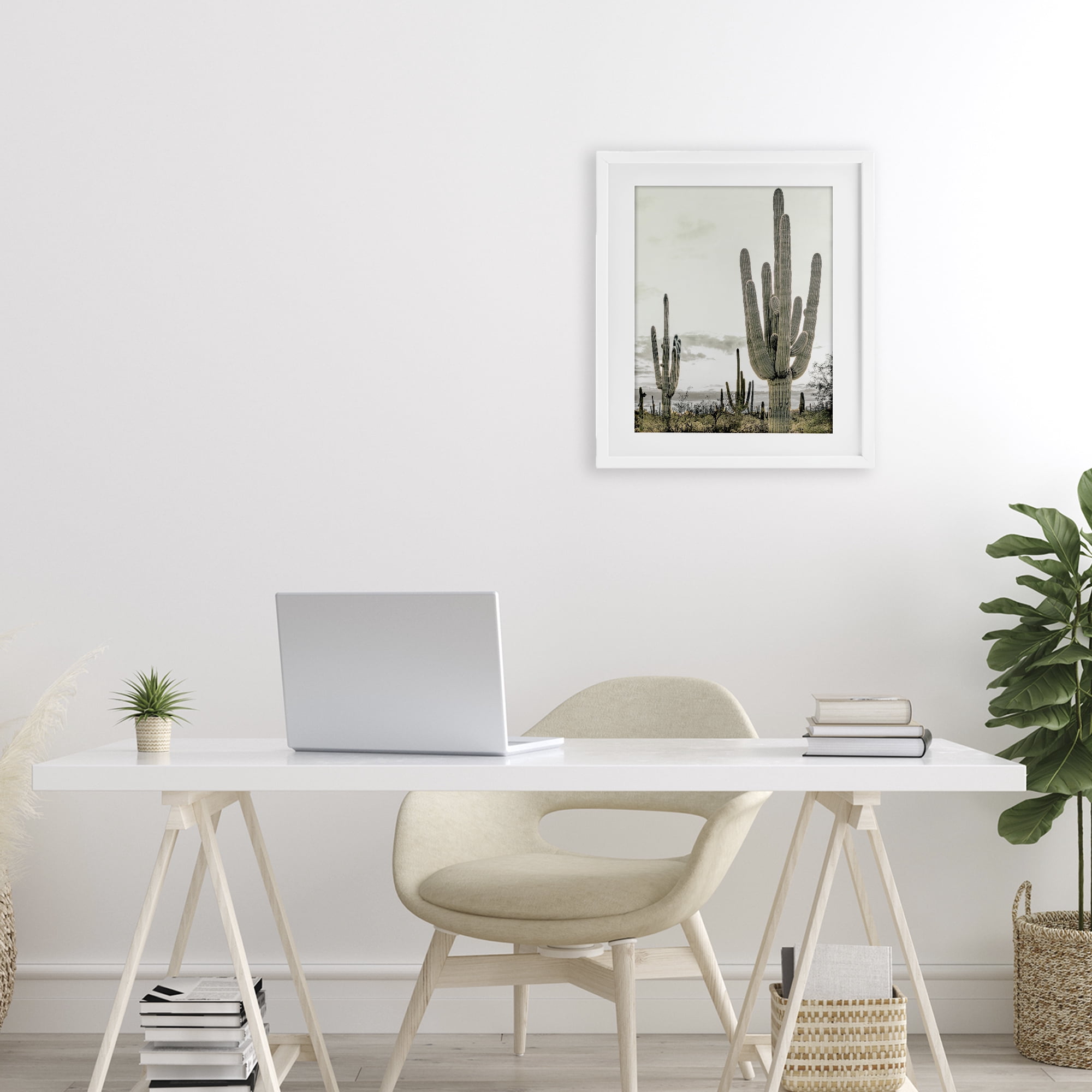 Stupell Industries Subdued Desert Cacti White Framed Print Under Glass, design by Kim Allen