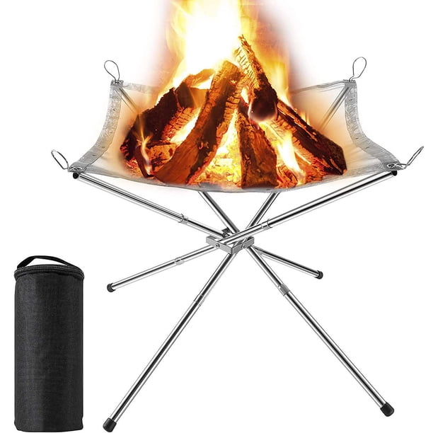 Cuencos de fuego portátiles, cesta de fuego plegable de acero inoxidable para acampar, chimenea de malla de acero inoxidable, hoguera al aire libre para exteriores, patio, camping, barbacoa