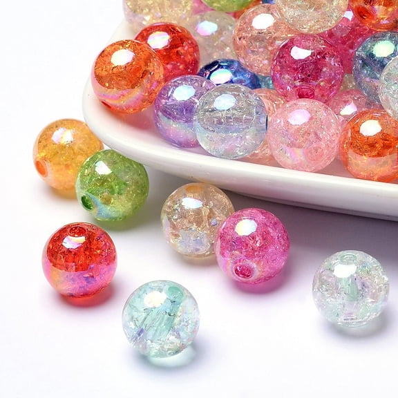 50pcs Bubblegum AB color Transparent Crackle Acrylic Round Beads Mixed color 12mm Hole: 2~2.5mm
