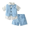 thumbnail image 6 of Jiilone Toddler Boys Outfit Sets Short Sleeve Striped Print Shirts + Vest + Shorts 3 Pieces Children Kids Boys Gentleman Style Outfits Party Clothes, 6 of 8