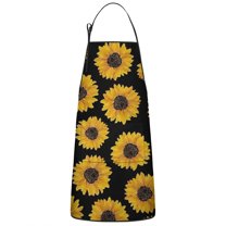 Black Sunflower Pattern Apron-Garden Aprons for Women with Pockets-Cotton Linen Waterproof Kitchen Cooking Gardening Aprons Adjustable for Kitchen,Cooking,BBQ and Salon 33x27 Inch