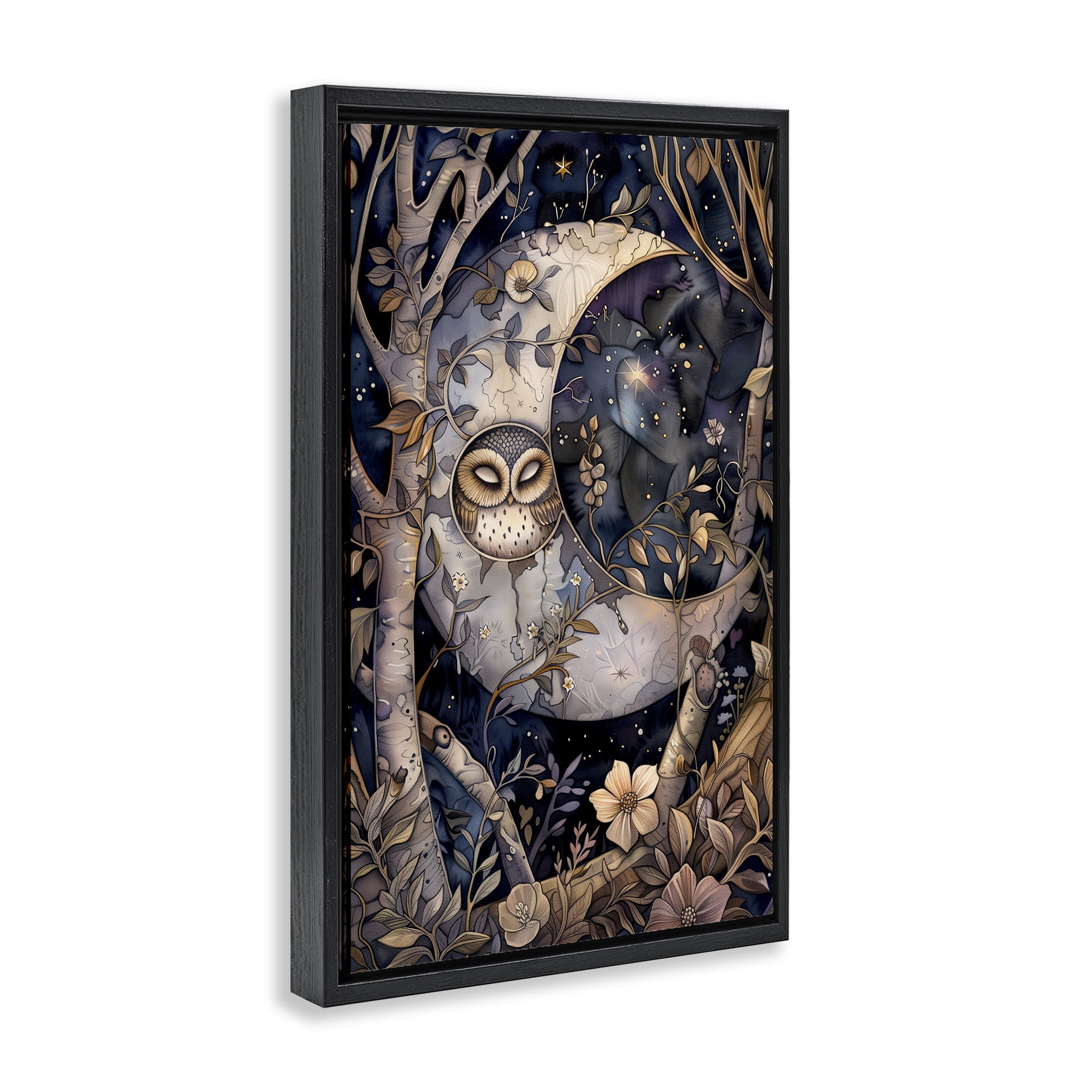 Stupell Industries Moon Owl Sleeping Animals & Insects Painting Black Floater Framed Art Print Wall Art, 21 x 31