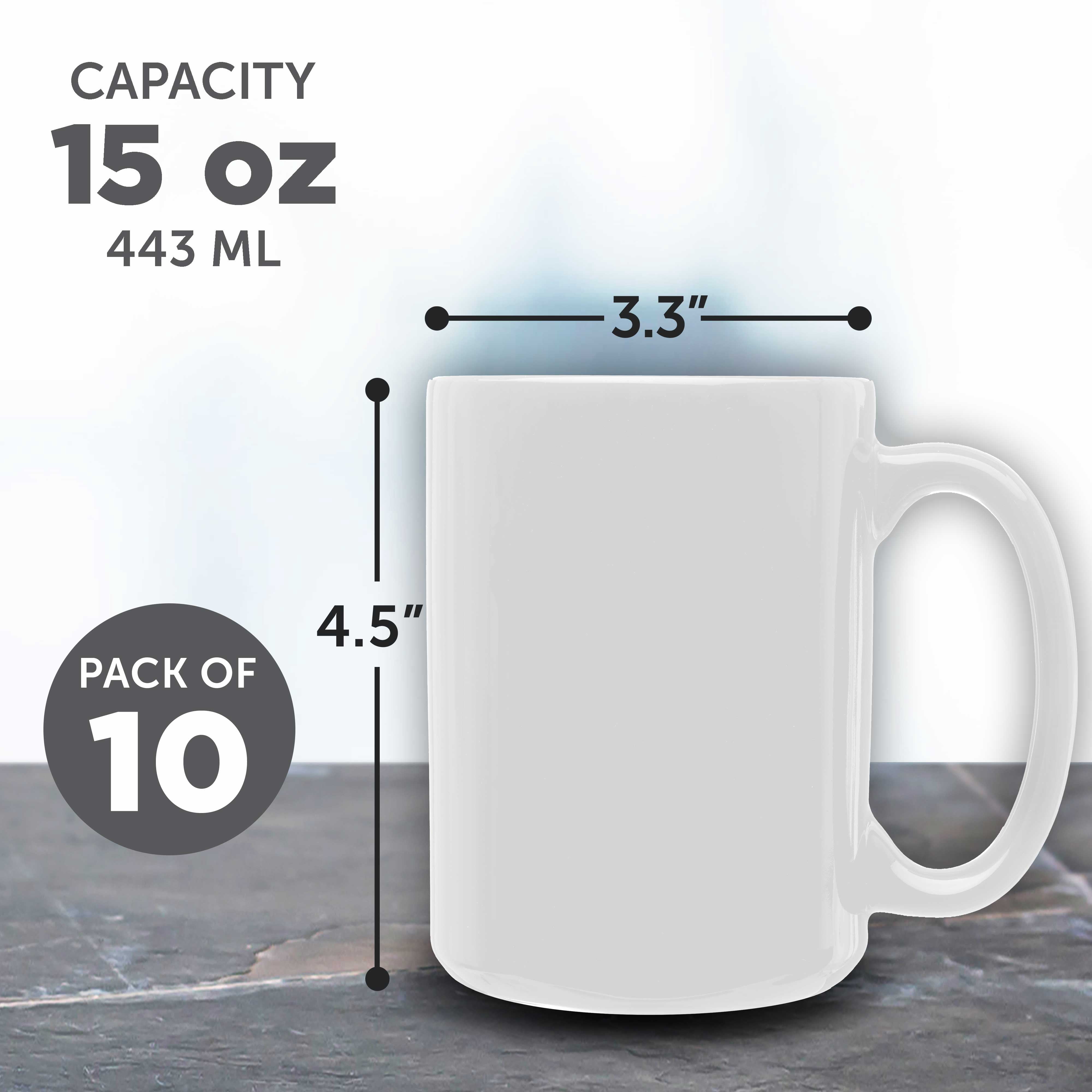 Large Ceramic Coffee Mugs - 15 oz. 10 Pack - Tea Cup, Soup Bowl - White