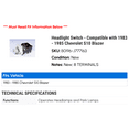 thumbnail image 2 of Headlight Switch - Compatible with 1983 - 1985 Chevy S10 Blazer 1984, 2 of 2