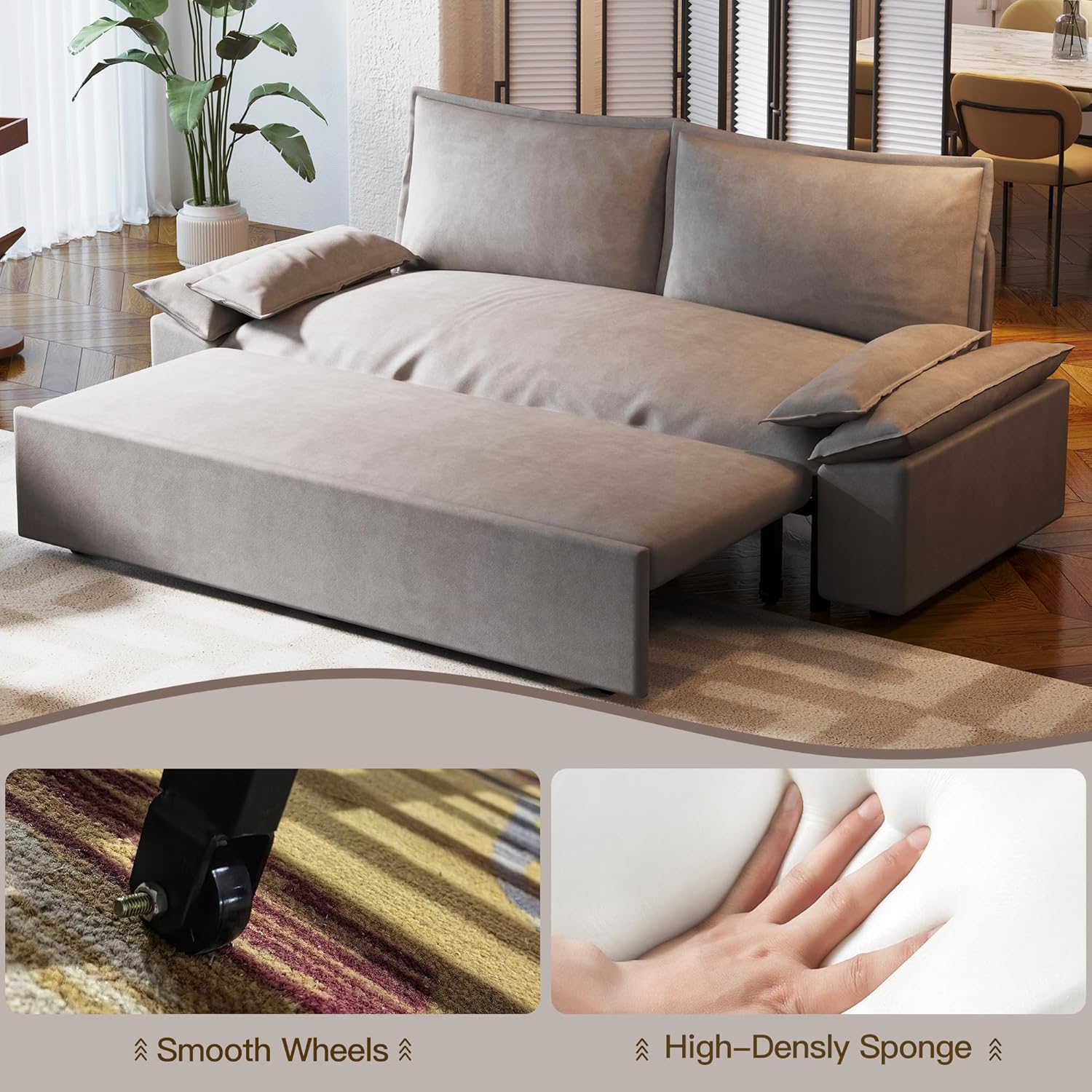 DEALTOPS Queen Pull-Out Sleeper Sofa Bed, 3-in-1 Velvet Loveseat for Small Spaces, Gray