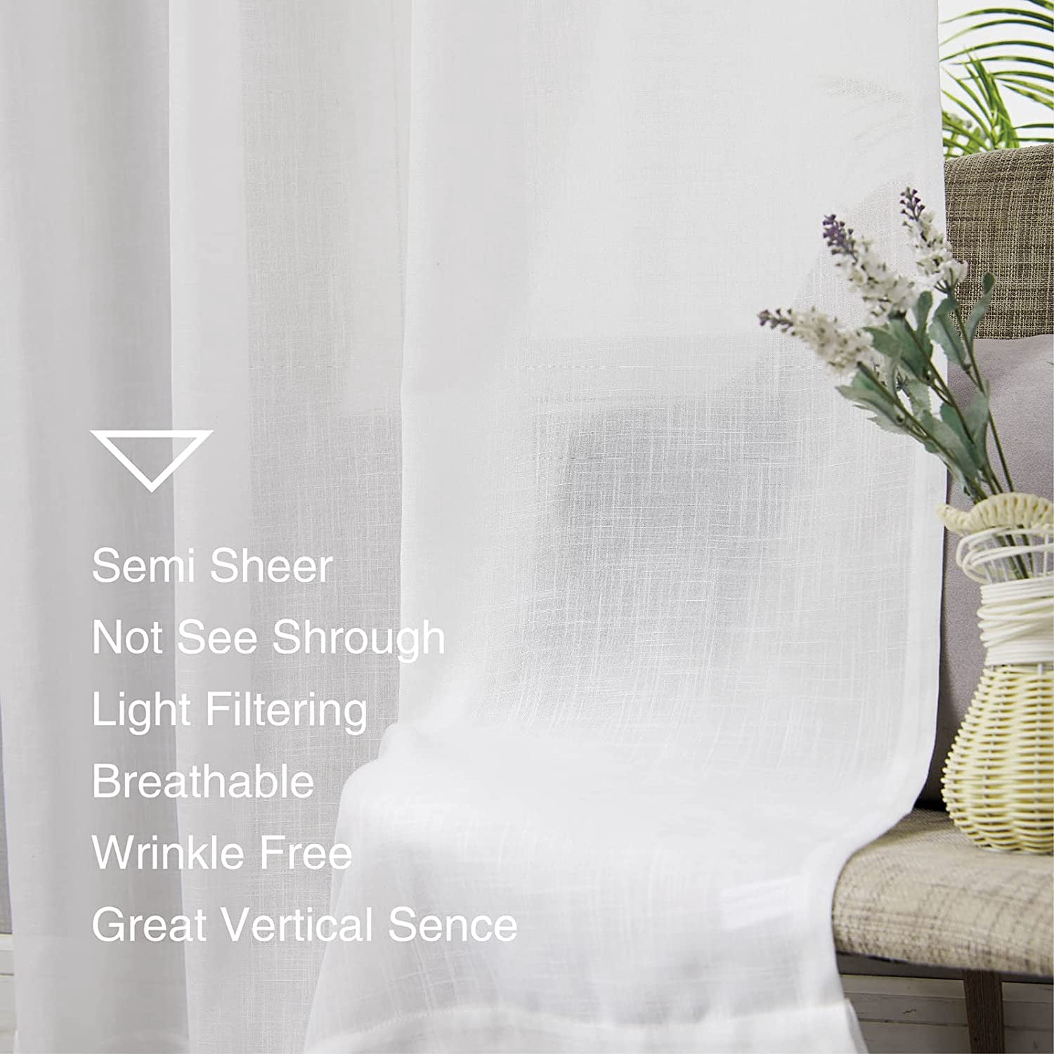 Bailu Linen Translucent Curtain Top Light Filtering Elegant Short Curtains and Curtains for Bedroom 52 x 96 inches long, 2 panels, off-white