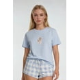 thumbnail image 3 of Forever 21 Deer Graphic Tee & Plaid Shorts Pajama Set, Color-Powder Blue/Ivory, Size-L, 3 of 6