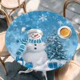 thumbnail image 2 of Blue Christmas Round Tablecloth, Fitted Table Cover with Elastic for 55"-60" Round Tables, Snowman Snowflake Gifts Xmas Tree Table Cloth Outdoor Indoor Dinning Party Waterproof Tablecloths, 2 of 7