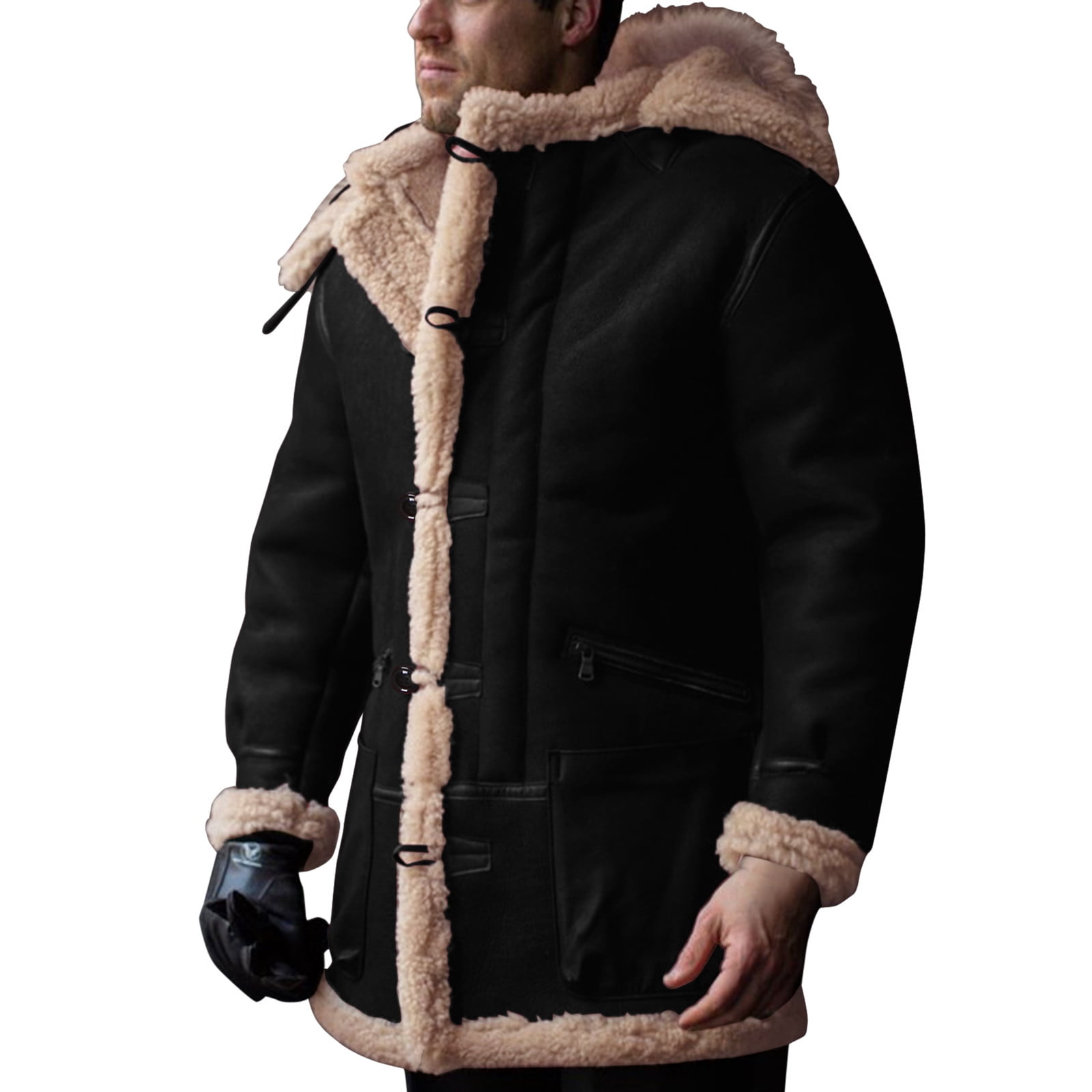 Men Plus Size Hooded Winter Button Coat Lapel Collar Long Sleeve Leather Jacket Vintage Thicken Coat Sheepskin Jacket - Walmart.com