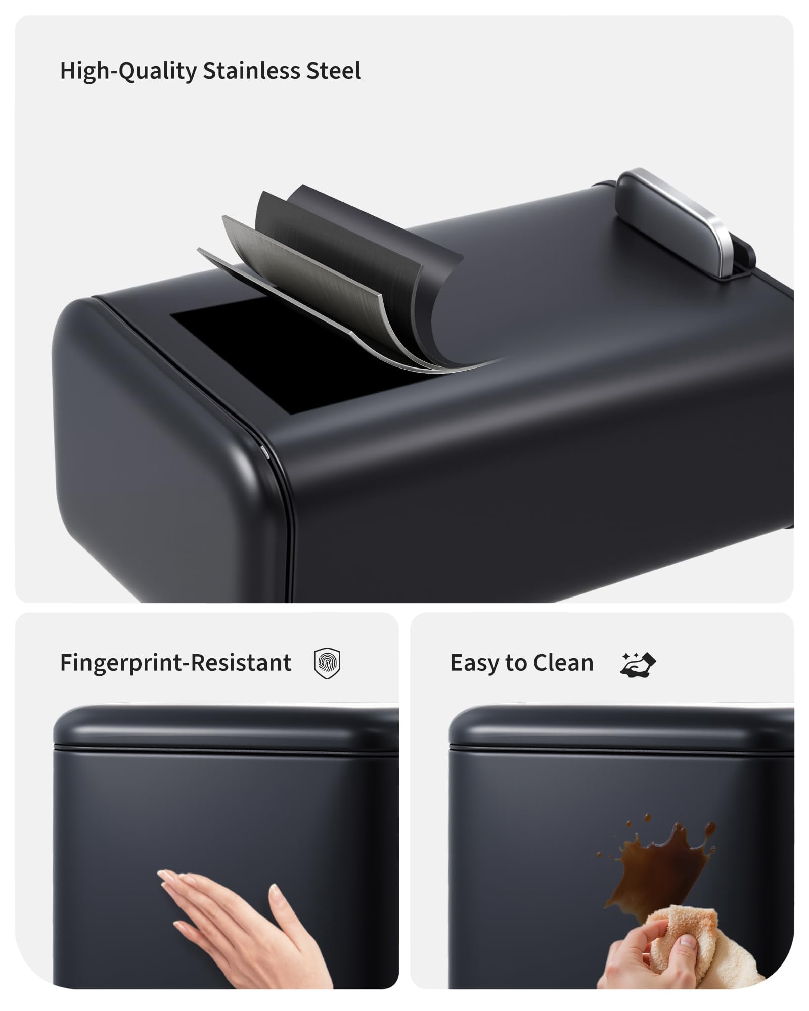 8 Gallon Trash Can with Lid, 30L Fingerprint Proof Stainless Steel Kitchen Trash Can with Removable Inner Bucket and Lid Soft Close, Pedal Rubbish Binfor Home, Kitchen, Office（Black）