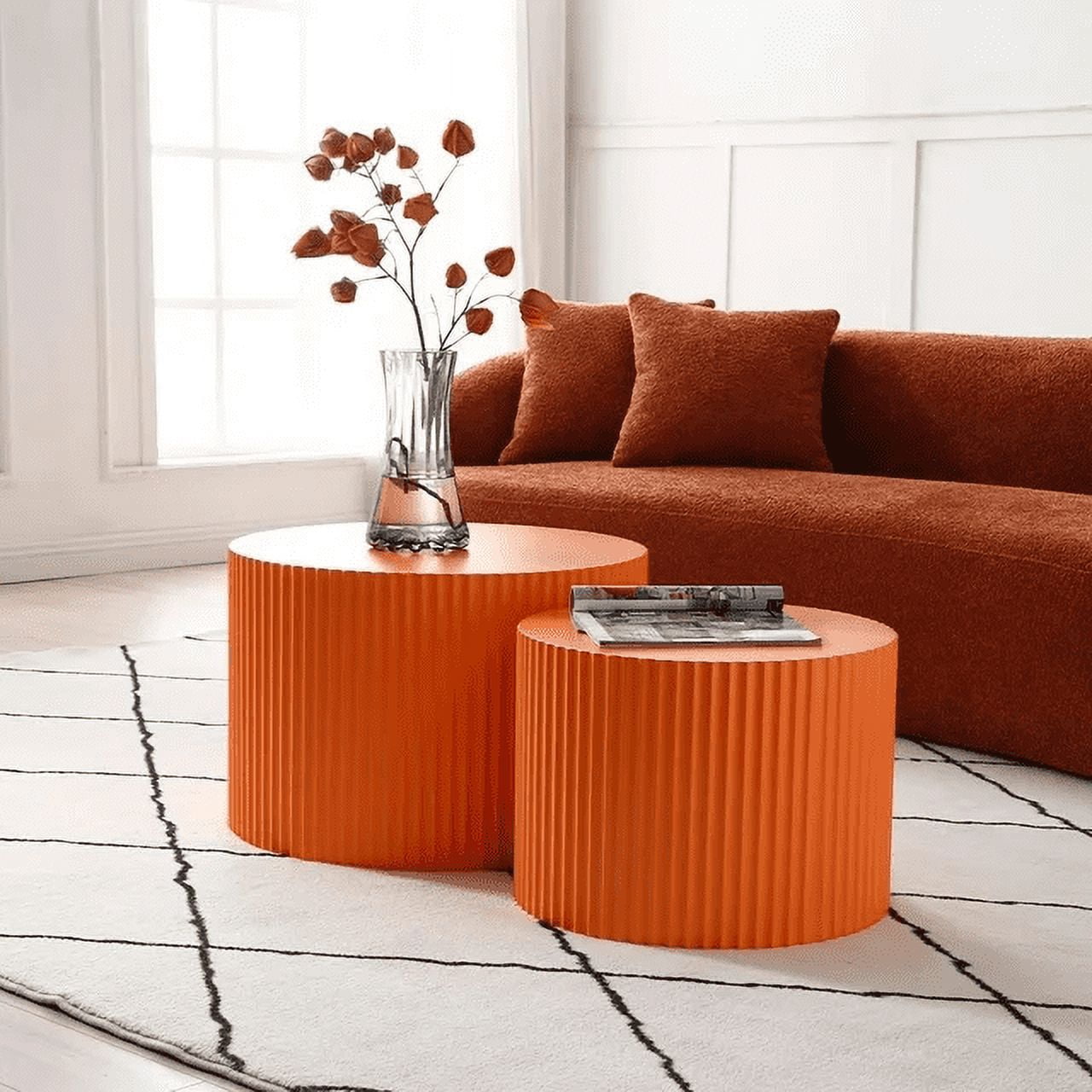 Nesting Coffee Table Set of 2, Round Side Tables Accent End Table for Living Room, Apartment, Orange