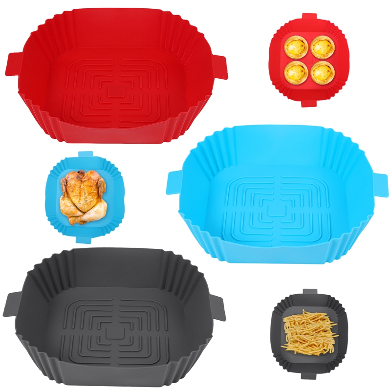 Rumbeast 3Pcs Silicone Air Fryer Liners, 8.27 inch Square Reusable Air