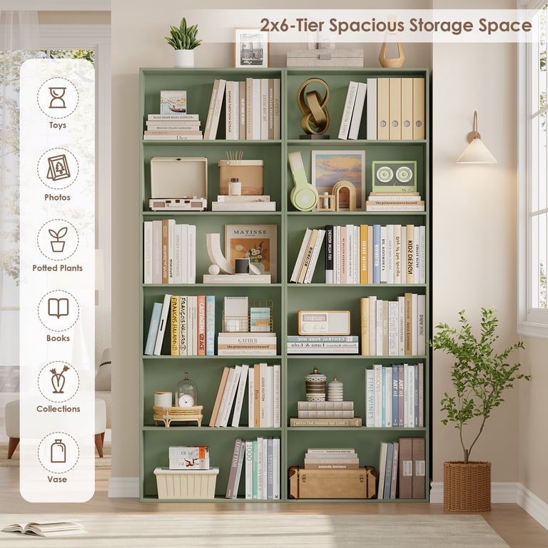 Homfa 6-Tier Bookshelf Set of 2, 70.9" Green Wood photo 3