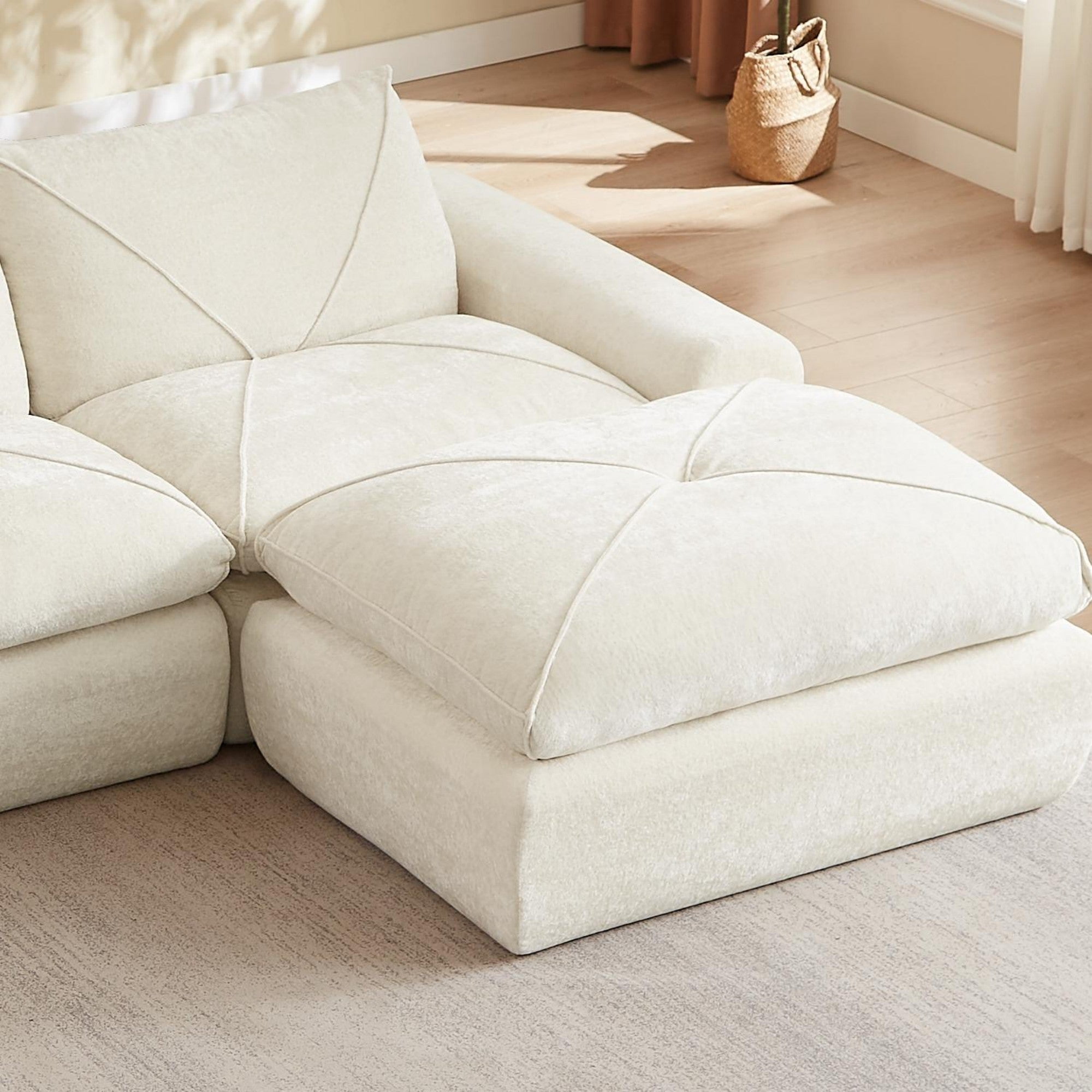 Sailvan Modern Chenille Sectional Sofa with Ottoman Modular Living Room Furniture Comfortable Deep Seat Couch for Families and Apartments Beige