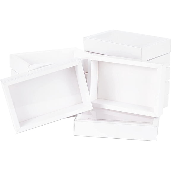 Drawer Kraft Paper Box Festival Gift Wrapping Boxes Gift Packaging Boxes for Jewelry Wedding Party with PVC Plastic Windows White 15x9x5.2cm