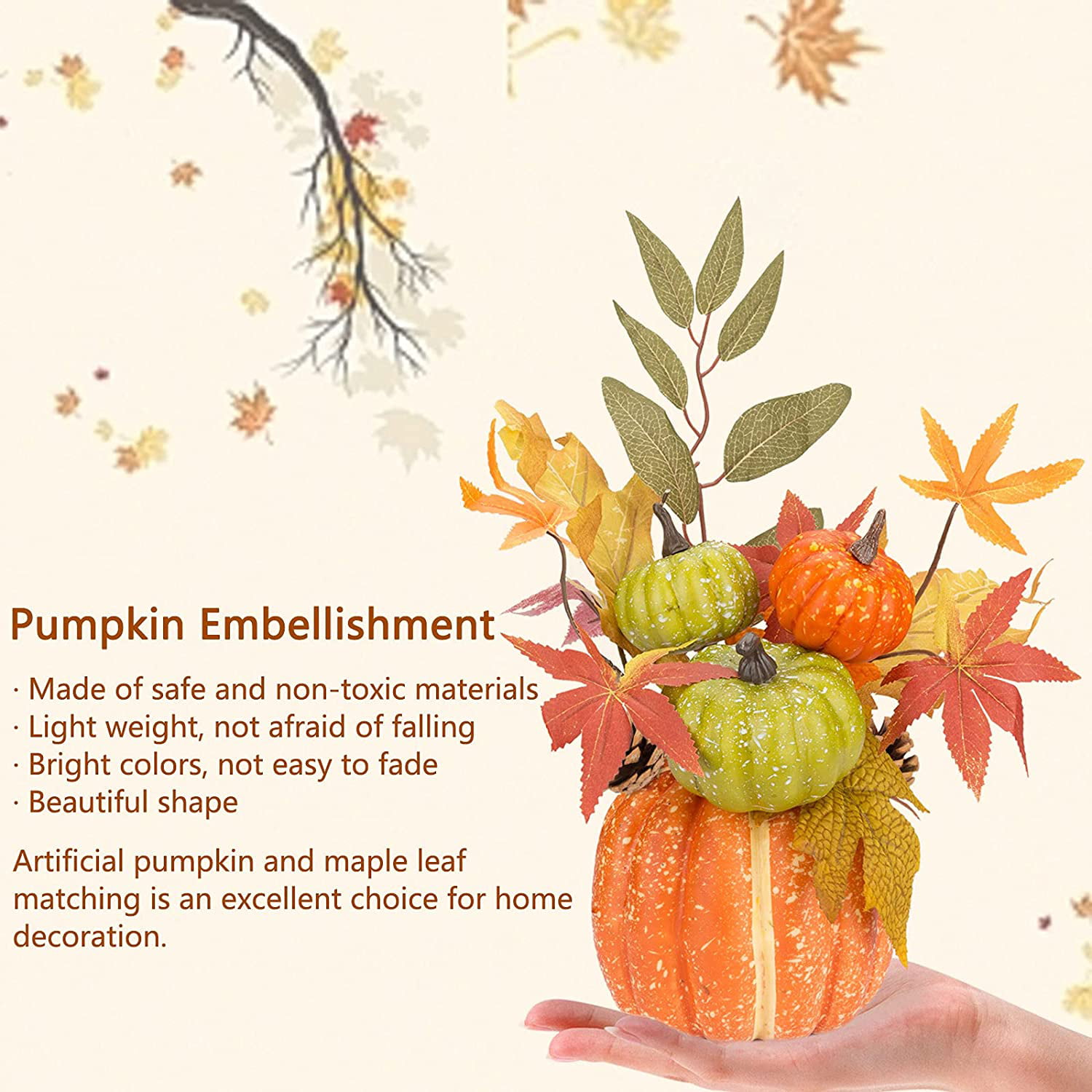 Artificial Pumpkin Home Ornament 10.2 Inch Fake Pumpkin Artificial Vegetable Outdoor Pumpkin for Halloween Thanksgiving Day Dining Table Decorations 