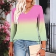 thumbnail image 5 of Jsaierl Womens 3/4 Sleeve Tops Summer V Neck Shirts Dressy Gradient Ladies Blouses Classic Cotton T-shirts Raglan Top S-3XL, 5 of 9