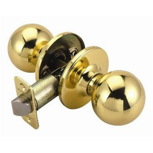 Design House 782912 Ball 2-Way Latch Passage Door Knob, Adjustable Backset, Polished Brass Finish