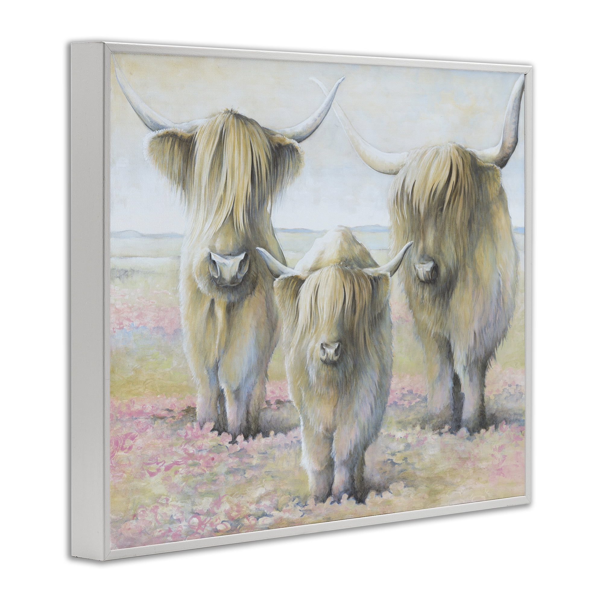 Stupell Industries Gentle Cattle Trio Animals & Insects Painting White Framed Art Print Wall Art, 14 x 11