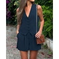 thumbnail image 3 of PRETTYGARDEN Women Summer 2 Piece Outfits V Neck Sleeveless Button Down Vest Shorts Sets Business Work Matching Set, 3 of 8