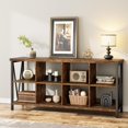 thumbnail image 1 of 8 Cube Storage Organizer Bookcases, 3 Tier Metal Horizontal Bookcase, 62 Inch Industrial Storage Bookcase for Entryway, Long Low Bookshelf for Living Room-Retro Brown, 1 of 6