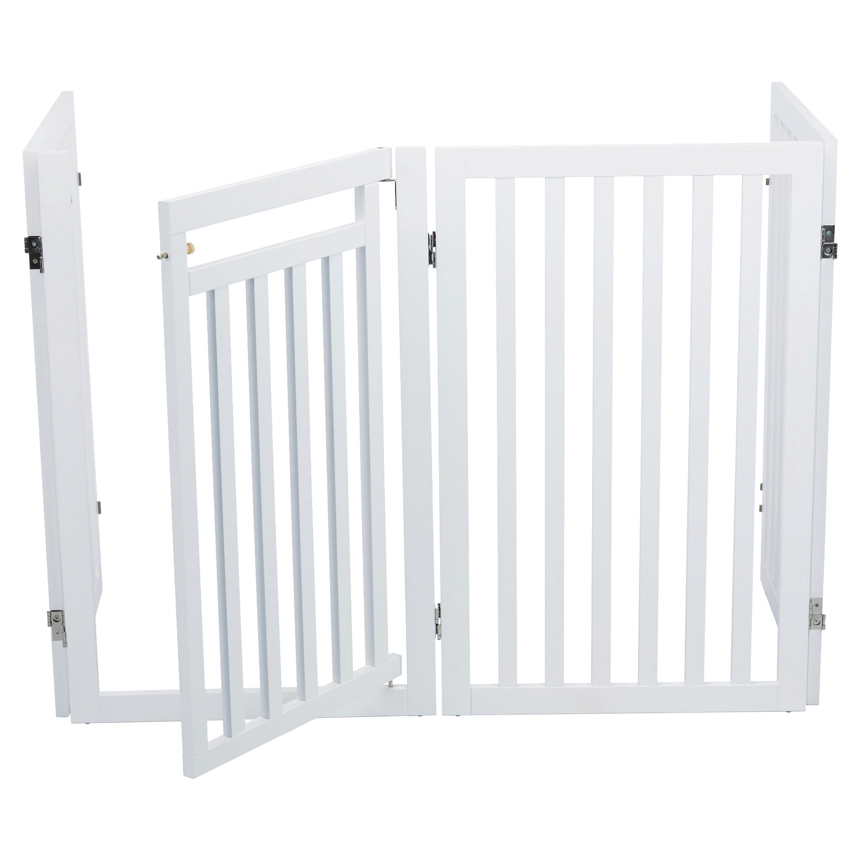 TRIXIE 4-Panel Foldable Wood Freestanding Pet Gate, Walk Thru Door, Expands to 81.2", White