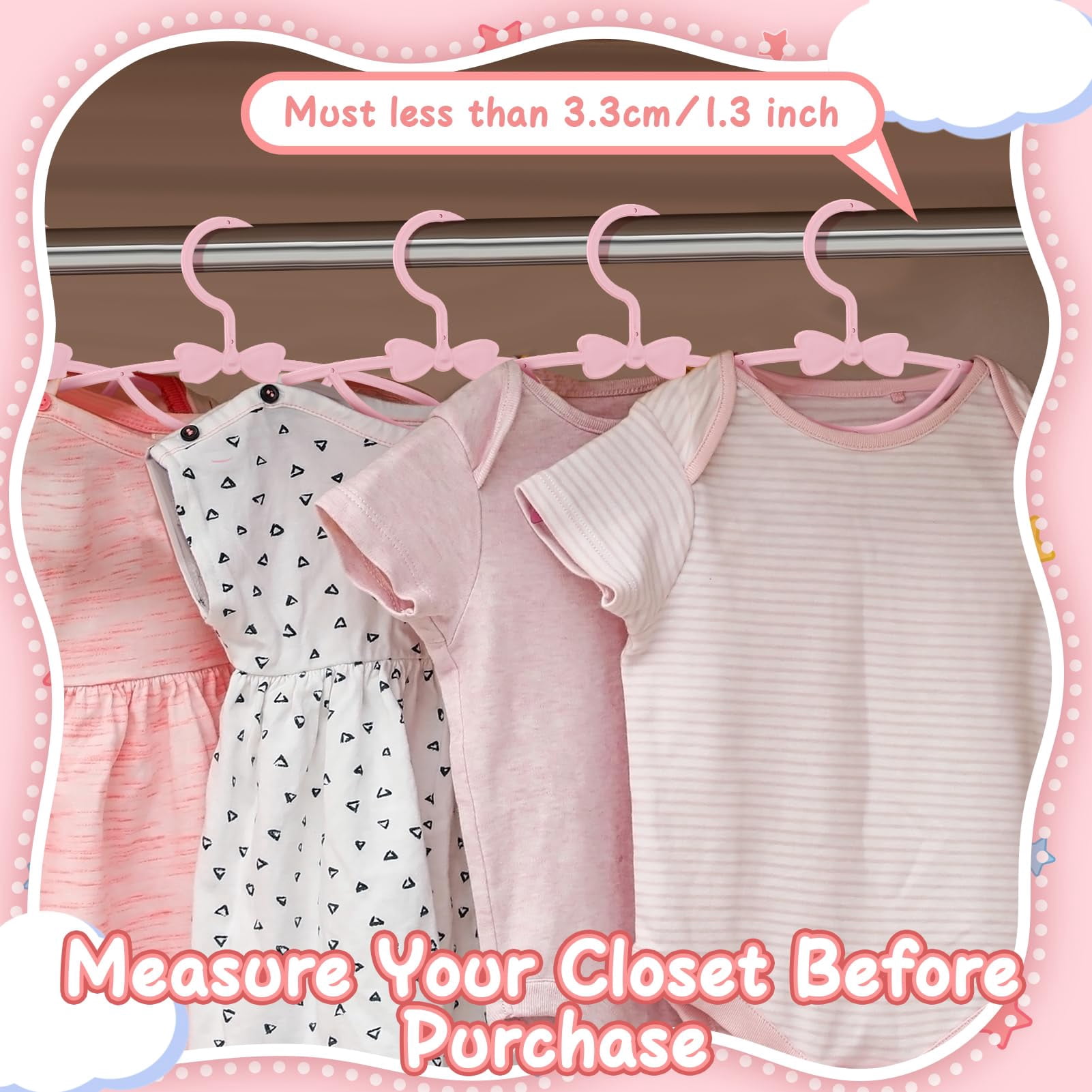 Plastic Closet Hangers 100 Pack Pink For Infant Clothing