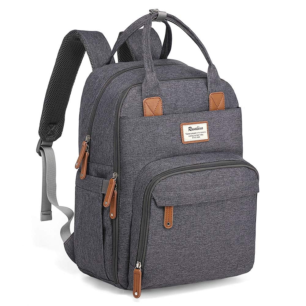Ruvalino Baby Diaper Bag Backpack with Pacifier Holder, Multifunctional Travel Bag, Dark Gray, Large
