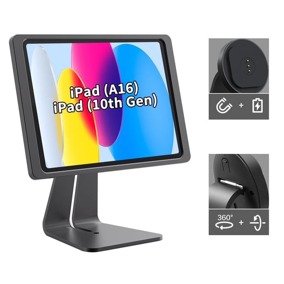 EMONITA Magnetic Charging Stand Case for iPad (A16/ 10th Generation) with L-Shape Dock & 18W Fast Charging - Black