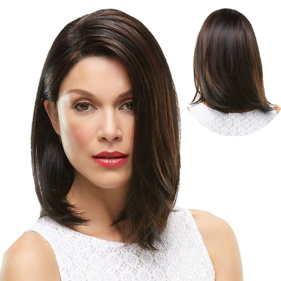 Sallcks peluca corta marrón para mujer, parte lateral, pelo sintético liso Natural, peluca de repuesto, pelucas de disfraz de Cosplay marrón mezclado
