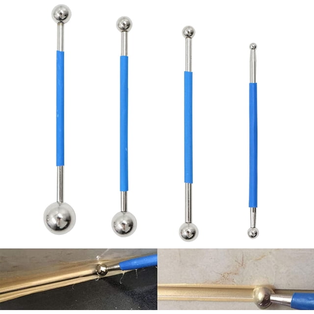 Juego de Herramientas Rascador - Kit de Bolas de Metal para Suavizar Juntas Herramienta de Sellado Profesional para Bordes de Baño, Cocina, Decoración de Esculturas de Arcilla, Azul, 4 Piezas