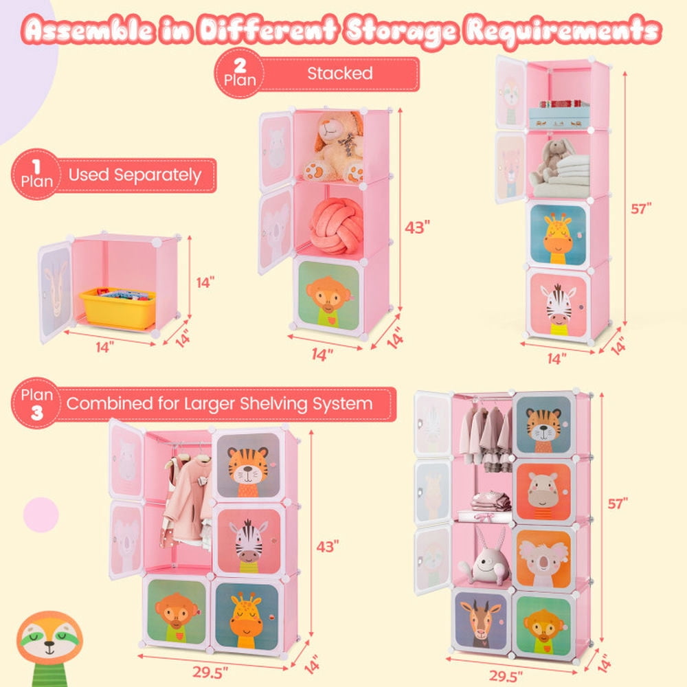 Topcobe 8-Cube Freestanding Bookcase for Kids, Kids Storage Organizer-Pink