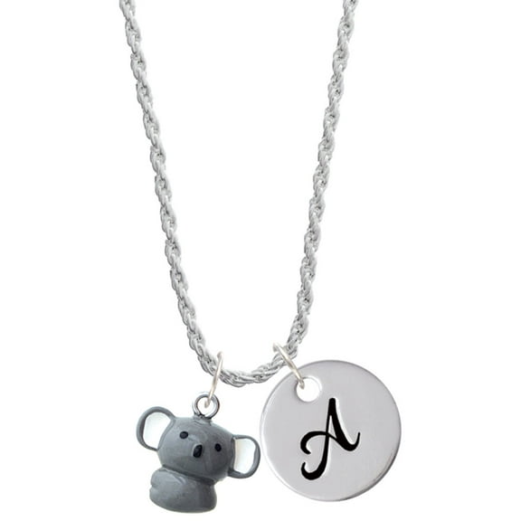 Delight Jewelry Resin Koala Bear Silvertone Script Initial Disc - A - Charm Necklace, 20" 3"