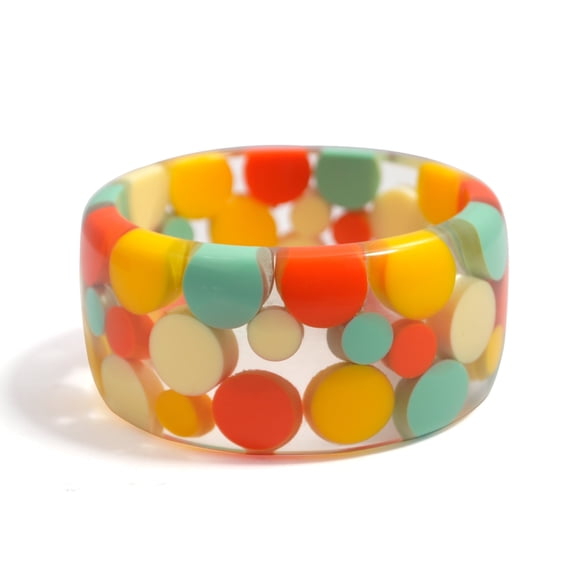 Pure Hands Polka Czarina Handcrafted Resin Bangle – Lightweight Elegant Straight Profile Bracelet with Bevelled Edges for Women – Versatile Statement Jewelry