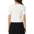 thumbnail image 3 of INSPIRE CHIC Fitted Ribbed Top for Women's Square Neck Short Sleeve Knit Pullover Tops White M, 3 of 5