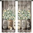 thumbnail image 2 of Farmhouse Daisy Rustic Floral Kitchen Curtains 27.5W X 36L Inch 2 Panel Vintage Country Flower Brown Wooden Inspirational Short Cafe Tier Curtains Bathroom Window Drapes Treatment Home Decor, 2 of 6