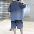 thumbnail image 3 of RUTAYY Boys Tracksuit Cartoon Face Letter Print Crew Neck Short Sleeve Top Loose Shorts 2 Piece Outfit Set Grey, 3 of 3