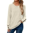 thumbnail image 7 of Enjoytime Shirts for Women Solid Color Crewneck Long Sleeve Tops Trendy Business Casual Blouses Fashion Fall Winter Clothes Beige S, 7 of 7