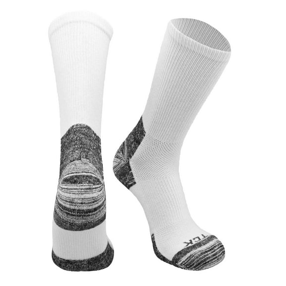 TCK Pickleball Socks for Men and Women Crew Sock Full Cushion with Moisture Wicking Yarn (White, Medium)