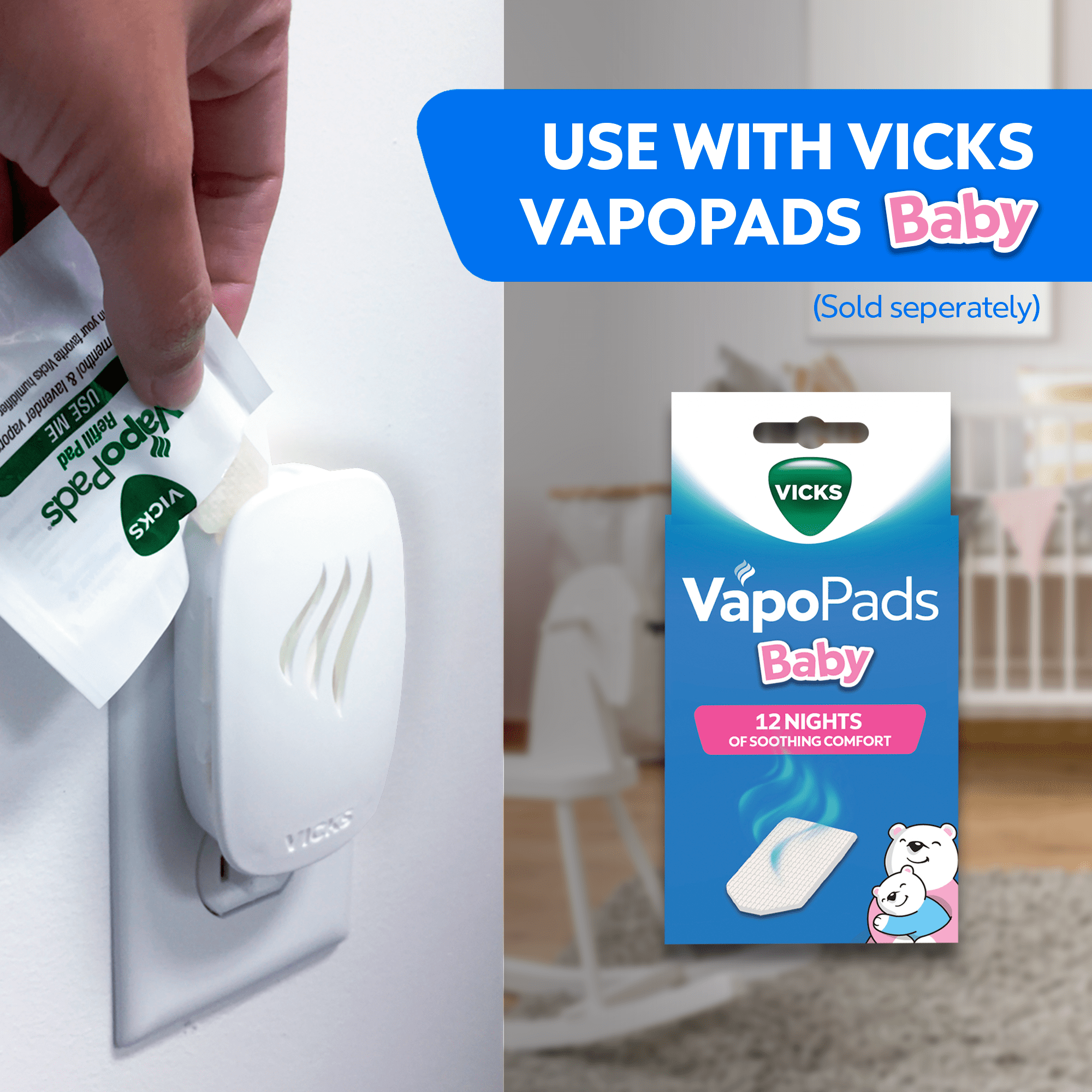 Vicks Baby Waterless Plug-in Vaporizer with Night-Light & 4 Bonus Vapopads