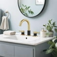 thumbnail image 3 of Bathroom Faucet 3 Hole, Brushed Gold and Black Bathroom Sink Faucet with Pop Up Drain, 8 inch Widespread Bathroom Faucet with 360° Swivel Spout, 2 Handle Vanity Faucet with Water Supply Hoses, 3 of 12