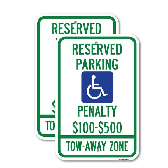 (2 Pack) Reserved Parking Penalty $100 to $500 Tow-Away Zone with Symbol | 18" X 24" Heavy-Gauge Aluminum Sign | Rust Free Aluminum, Weather Resistant, Waterproof, Fade Resistant, 2