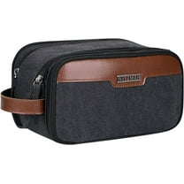 WITZMAN Canvas Toiletry Bag for Men Large Capacity Hanging Dopp Kit for Men Leather Toiletries Water-Resistant Bathroom Bag(A8002 Black)