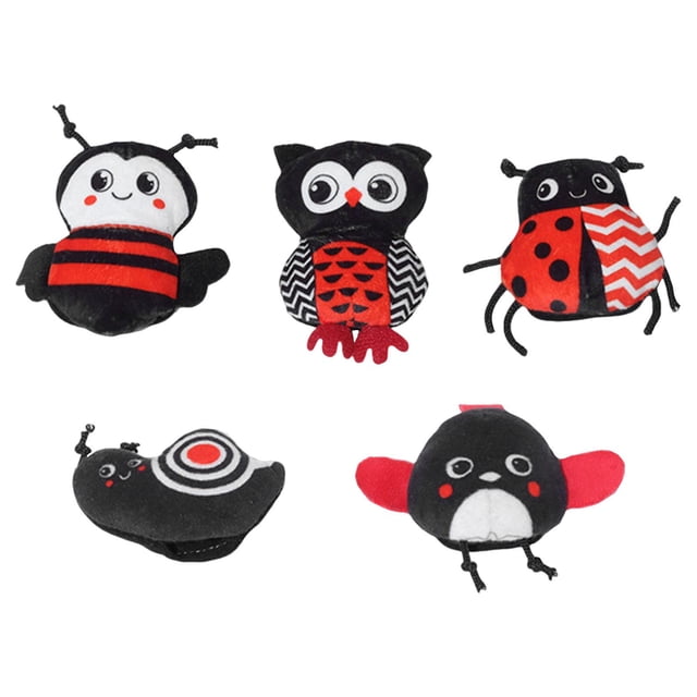 5 Marionetas De De Peluche Para Contar Historias, Para Juegos De Rol Y Enseñanza, En Negro Y Rojo.