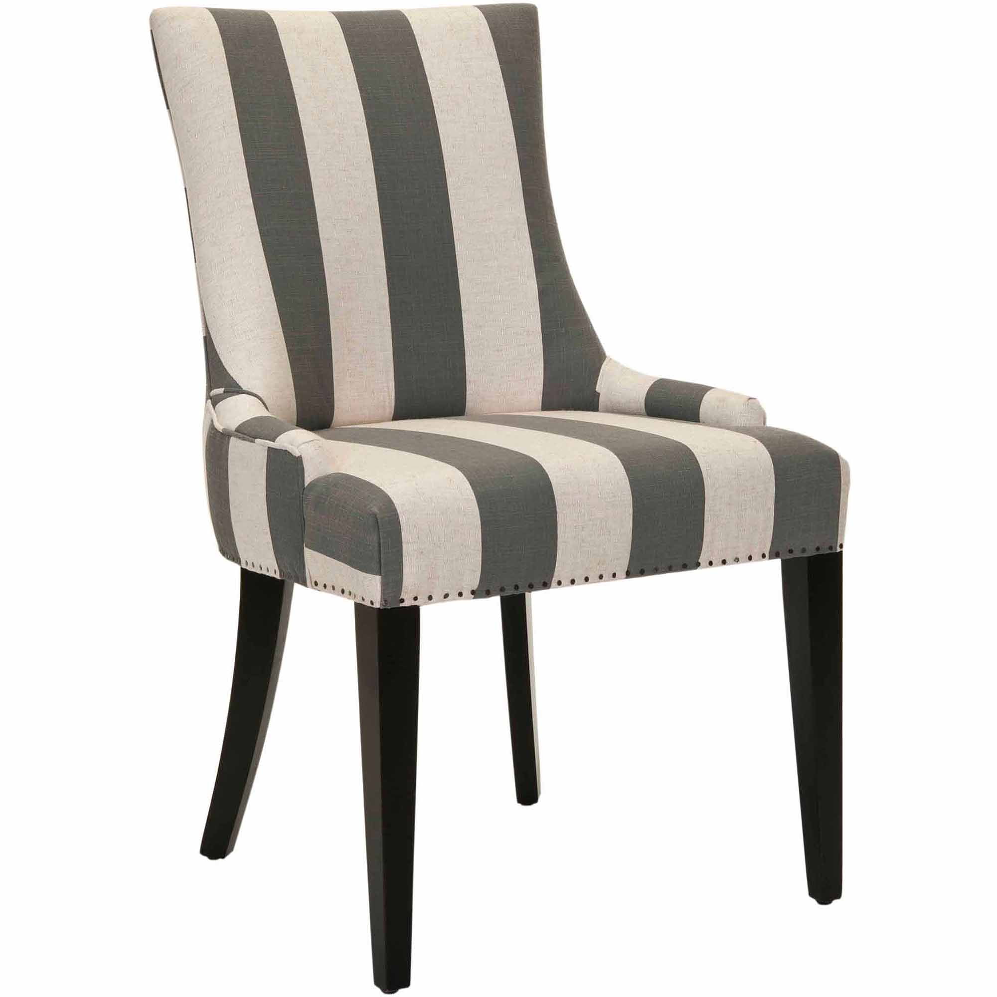 SAFAVIEH Becca 19" H Transitional Glam Upholstered Dining Chair, Grey Stripes