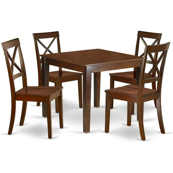 5 Piece Dining Set - Square Kitchen Table & 4 Chairs - Mahogany Finish