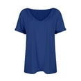 thumbnail image 4 of Women’s Deep V Neck Short Sleeve Loose Fit Casual Top Soft Lightweight Relaxed Fit Tee for Daily Wear Office Travel School Blue M, 4 of 4