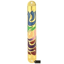 Matashi Gold Hand Painted Enamel Mezuzah with Hebrew Shin – Pewter Door Decor for Jewish Home Blessing and Housewarming