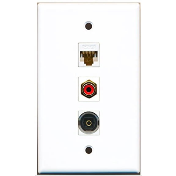 RiteAV - 1 Port RCA Red and 1 Port Toslink and 1 Port Cat6 Ethernet White Wall Plate